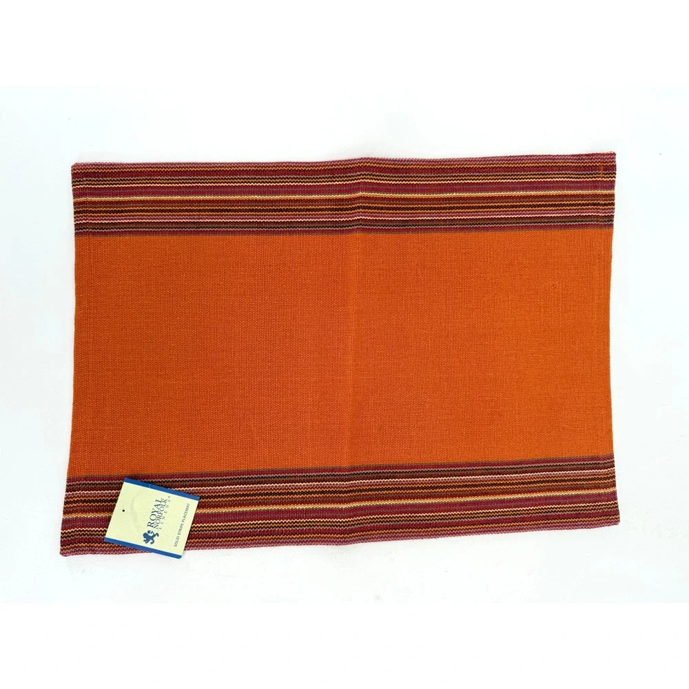 Royal Norfolk Linens Placemat‎ Solid Stripe Orange Woven Cotton New lot of 4